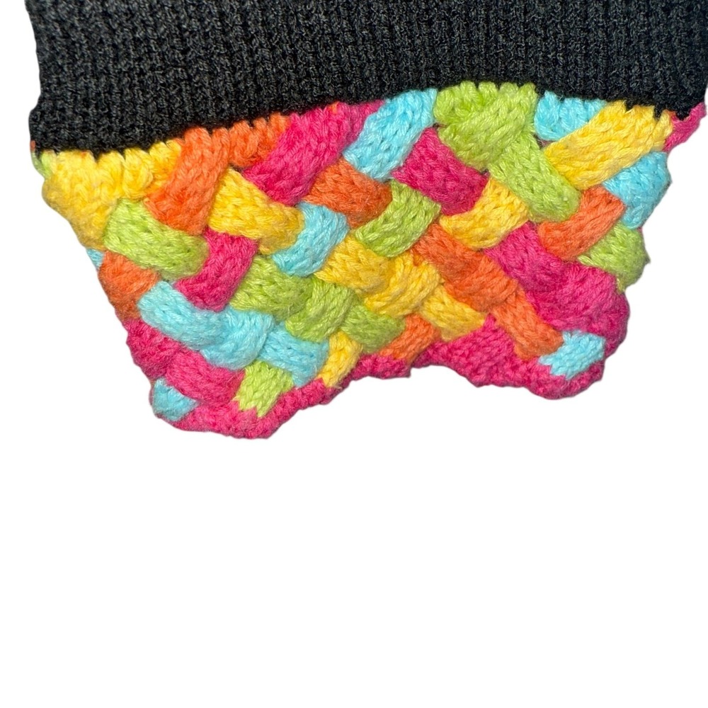 CACHE VINTAGE Black Rainbow Crochet Collar Cuffs Jeweled Buttons Sweater Small‎ - Picture 6 of 8